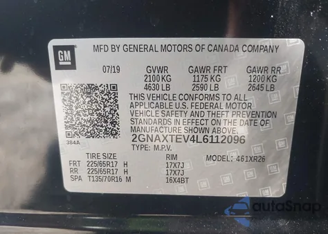 2020 Chevrolet Equinox Awd 2Fl z USA, uszkodzony, nr VIN 2GNAXTEV4L6112096